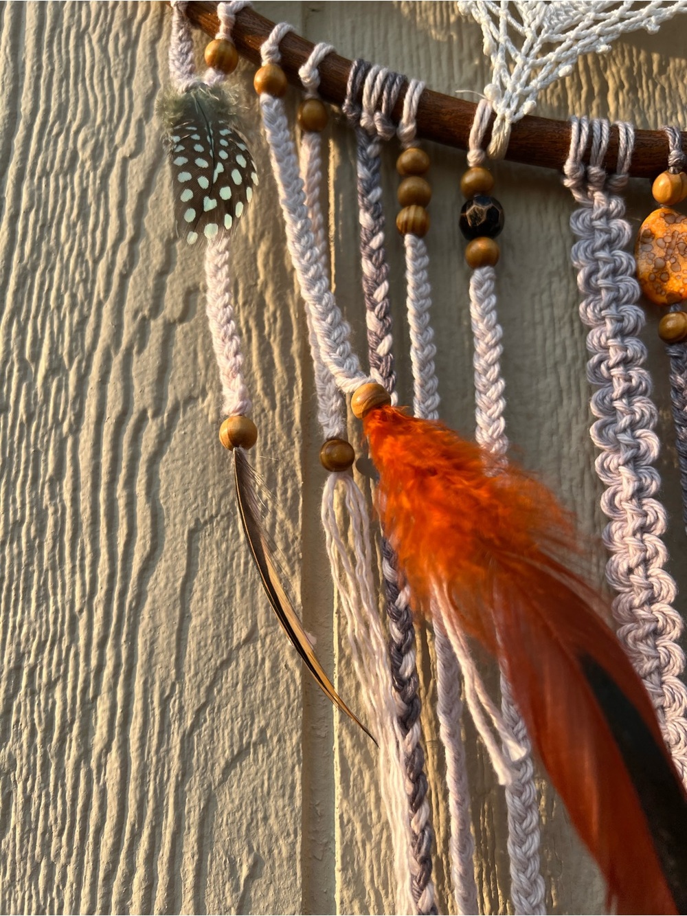 Handmade White Crochet Dreamcatcher Wall Hanging with Brown Hoop Boho Western - Picture 12 of 16